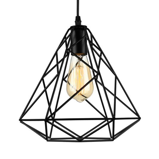 Open Cage Metallic Hanging Ceiling Light Retro Loft 1 Head Dining Room Ceiling Pendant Light in Black Clearhalo 'Art Deco Pendants' 'Black' 'Cast Iron' 'Ceiling Lights' 'Ceramic' 'Crystal' 'Industrial Pendants' 'Industrial' 'Metal' 'Middle Century Pendants' 'Pendant Lights' 'Pendants' 'Rustic Pendants' 'Tiffany' Lighting' 85851