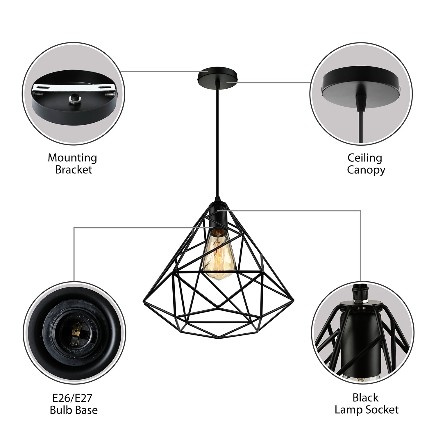 Open Cage Metallic Hanging Ceiling Light Retro Loft 1 Head Dining Room Ceiling Pendant Light in Black Clearhalo 'Art Deco Pendants' 'Black' 'Cast Iron' 'Ceiling Lights' 'Ceramic' 'Crystal' 'Industrial Pendants' 'Industrial' 'Metal' 'Middle Century Pendants' 'Pendant Lights' 'Pendants' 'Rustic Pendants' 'Tiffany' Lighting' 85853