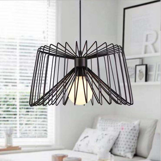 1 Bulb Hanging Lamp with Metal Cage Shade Retro Industrial Living Room Pendant Ceiling Light in Black Black Clearhalo 'Art Deco Pendants' 'Black' 'Cast Iron' 'Ceiling Lights' 'Ceramic' 'Crystal' 'Industrial Pendants' 'Industrial' 'Metal' 'Middle Century Pendants' 'Pendant Lights' 'Pendants' 'Rustic Pendants' 'Tiffany' Lighting' 85854