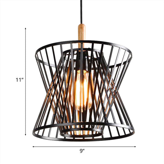 Black 1 Light Pendant Lighting Industrial Style Metallic Cone Cage Shade Hanging Lamp over Table Clearhalo 'Art Deco Pendants' 'Black' 'Cast Iron' 'Ceiling Lights' 'Ceramic' 'Crystal' 'Industrial Pendants' 'Industrial' 'Metal' 'Middle Century Pendants' 'Pendant Lights' 'Pendants' 'Rustic Pendants' 'Tiffany' Lighting' 85861