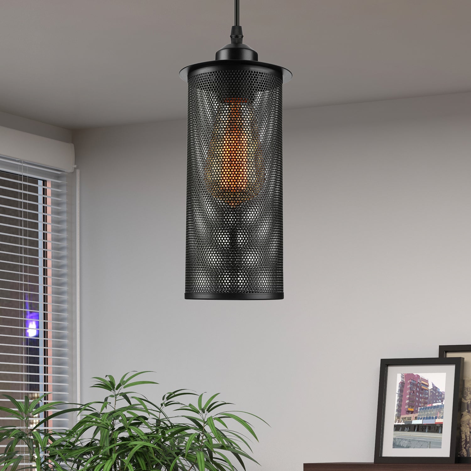 1 Head Metal Pendant Light Industrial Black Cylinder Living Room Hanging Lamp with Mesh Screen Black Clearhalo 'Art Deco Pendants' 'Black' 'Cast Iron' 'Ceiling Lights' 'Ceramic' 'Crystal' 'Industrial Pendants' 'Industrial' 'Metal' 'Middle Century Pendants' 'Pendant Lights' 'Pendants' 'Rustic Pendants' 'Tiffany' Lighting' 85879