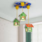 Kids Style 3/6-Light Flush Light Fixture White Rabbit/Blue Plane/Green House Ceiling Lighting with Plastic Shade Green Clearhalo 'Ceiling Lights' 'Close To Ceiling Lights' 'Close to ceiling' 'Flush mount' Lighting' 858960