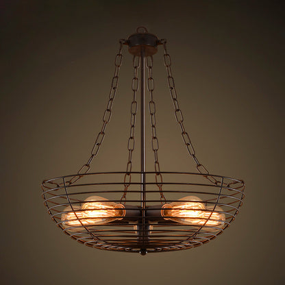 Bowl Farmhouse Chandelier Lighting with Wire Guard Antique Style Iron 5-Light Dark Rust Hanging Light Fixture Rust Clearhalo 'Cast Iron' 'Ceiling Lights' 'Chandeliers' 'Industrial Chandeliers' 'Industrial' 'Metal' 'Middle Century Chandeliers' 'Rustic Chandeliers' 'Tiffany' Lighting' 86047