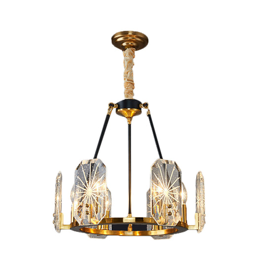 Circular Crystal Panels Chandelier Postmodern 6 Heads Living Room Hanging Lamp in Gold Clearhalo 'Ceiling Lights' 'Chandeliers' 'Modern Chandeliers' 'Modern' Lighting' 862476