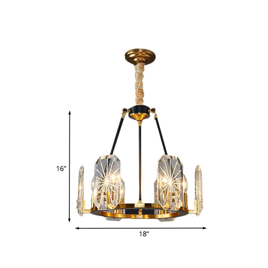 Circular Crystal Panels Chandelier Postmodern 6 Heads Living Room Hanging Lamp in Gold Clearhalo 'Ceiling Lights' 'Chandeliers' 'Modern Chandeliers' 'Modern' Lighting' 862477