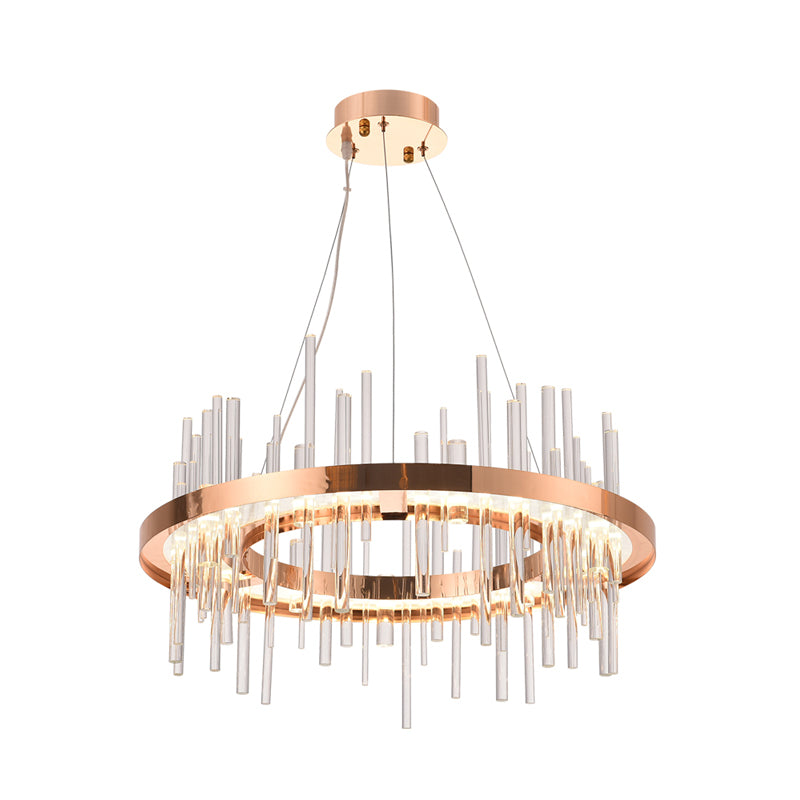 Rose Gold Circle Ceiling Suspension Lamp Modern Crystal Strip Bedroom LED Chandelier Clearhalo 'Ceiling Lights' 'Chandeliers' 'Modern Chandeliers' 'Modern' Lighting' 862508