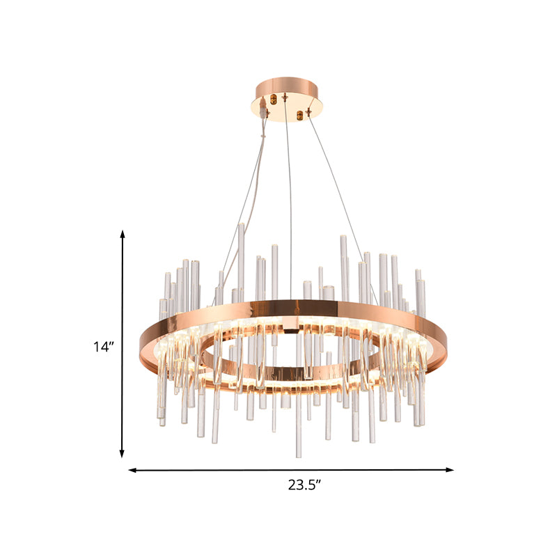 Rose Gold Circle Ceiling Suspension Lamp Modern Crystal Strip Bedroom LED Chandelier Clearhalo 'Ceiling Lights' 'Chandeliers' 'Modern Chandeliers' 'Modern' Lighting' 862509