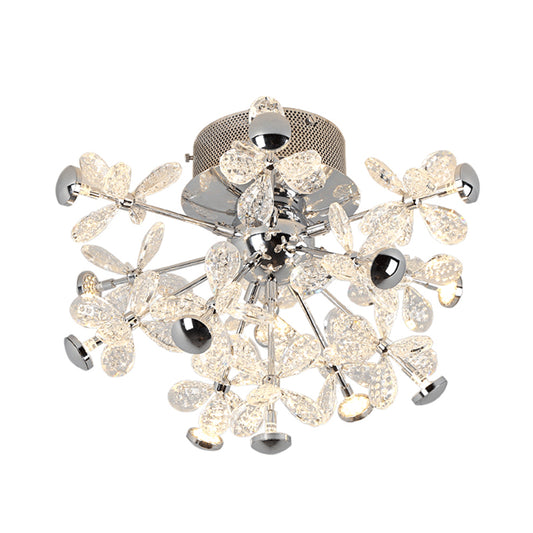 Floral LED Semi Flush Ceiling Light Modern Style Chrome Crystal Flush Mount Fixture Clearhalo 'Ceiling Lights' 'Close To Ceiling Lights' 'Close to ceiling' 'Semi-flushmount' Lighting' 862547