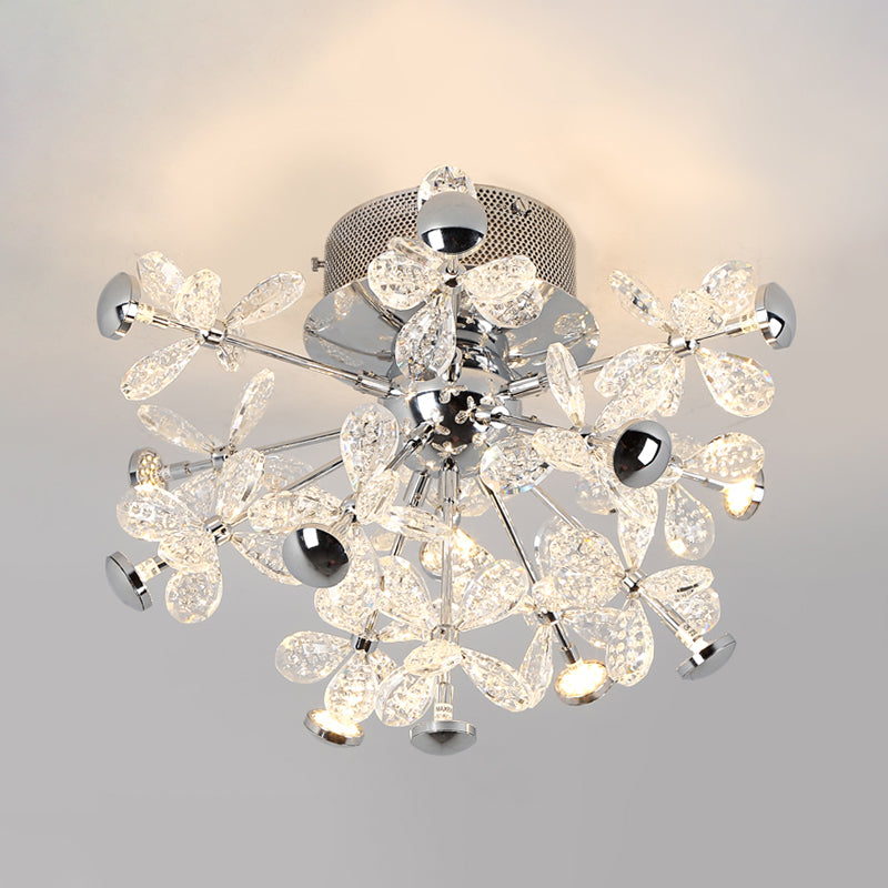 Floral LED Semi Flush Ceiling Light Modern Style Chrome Crystal Flush Mount Fixture Clearhalo 'Ceiling Lights' 'Close To Ceiling Lights' 'Close to ceiling' 'Semi-flushmount' Lighting' 862548