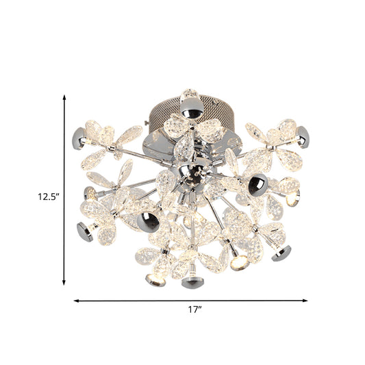 Floral LED Semi Flush Ceiling Light Modern Style Chrome Crystal Flush Mount Fixture Clearhalo 'Ceiling Lights' 'Close To Ceiling Lights' 'Close to ceiling' 'Semi-flushmount' Lighting' 862549