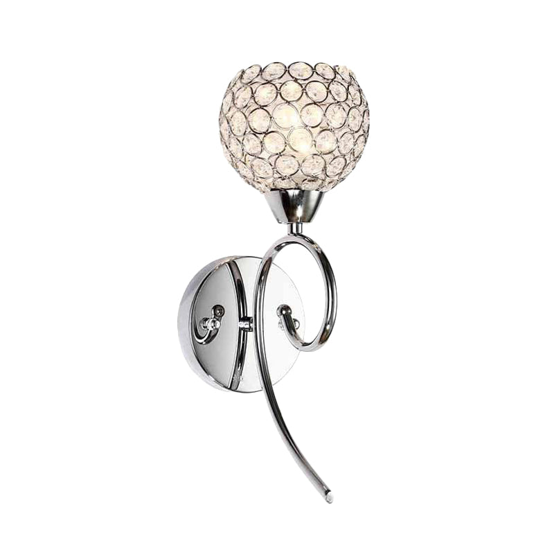 Hemisphere Crystal Wall Lamp Modern Stylish 1 Head Corner Sconce Light with Scroll Arm in Chrome Clearhalo 'Modern wall lights' 'Modern' 'Wall Lamps & Sconces' 'Wall Lights' Lighting' 862563