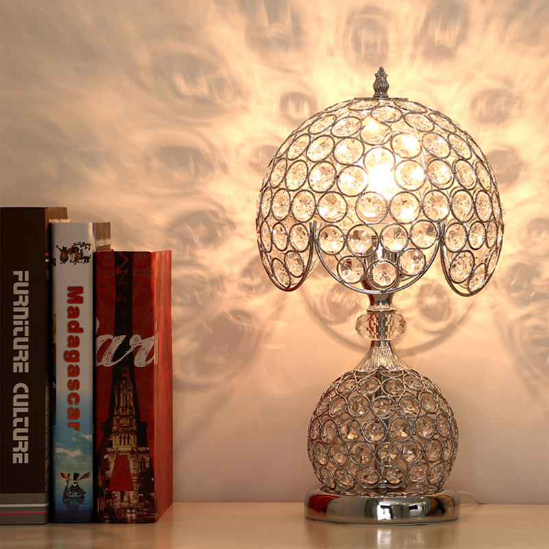 Scalloped Dome Bedside Table Light Retro Stylish Crystal 1-Light Silver Nightstand Lamp Clearhalo 'Lamps' 'Table Lamps' Lighting' 862643