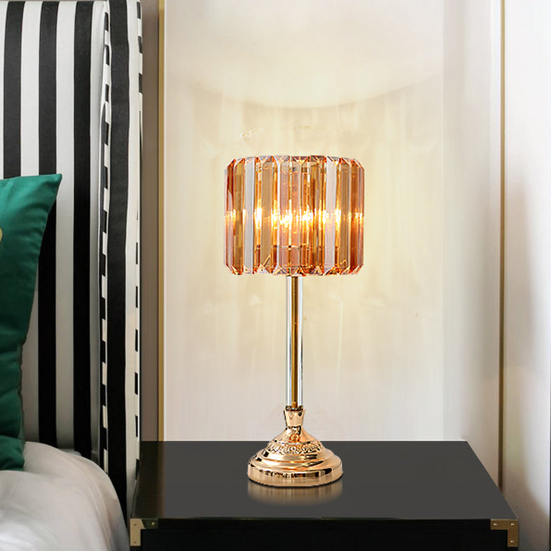 Crystal Prism Drum Night Lamp Postmodern Single Bulb Bedroom Table Lighting in Gold Clearhalo 'Lamps' 'Table Lamps' Lighting' 862647