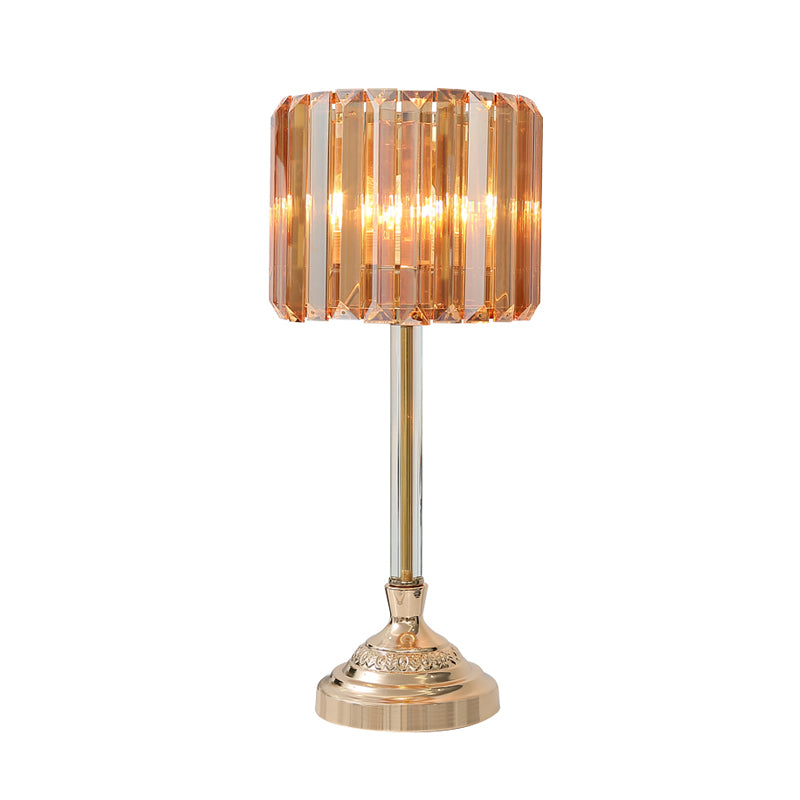Crystal Prism Drum Night Lamp Postmodern Single Bulb Bedroom Table Lighting in Gold Clearhalo 'Lamps' 'Table Lamps' Lighting' 862648