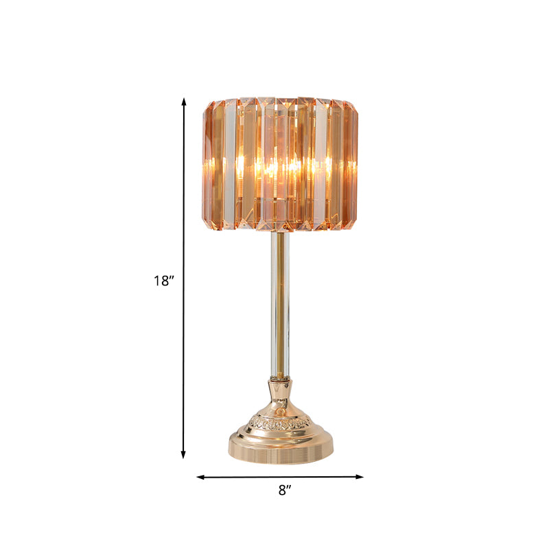 Crystal Prism Drum Night Lamp Postmodern Single Bulb Bedroom Table Lighting in Gold Clearhalo 'Lamps' 'Table Lamps' Lighting' 862649