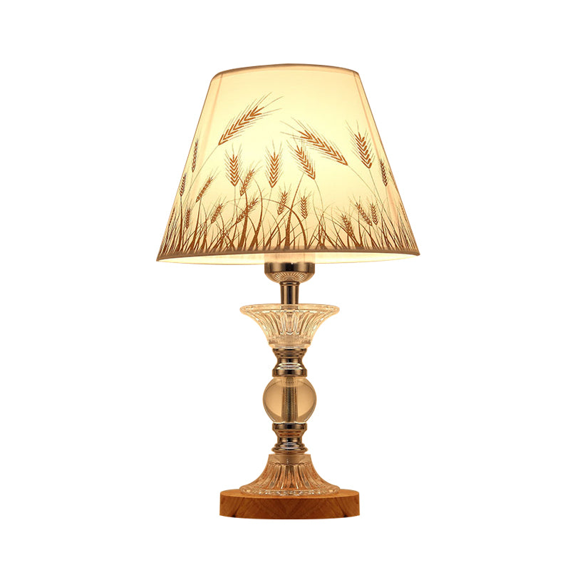 1-Bulb Spikelet Pattern Conic Table Lamp Countryside White Fabric Night Light with Chrome Column Base Clearhalo 'Lamps' 'Table Lamps' Lighting' 862672