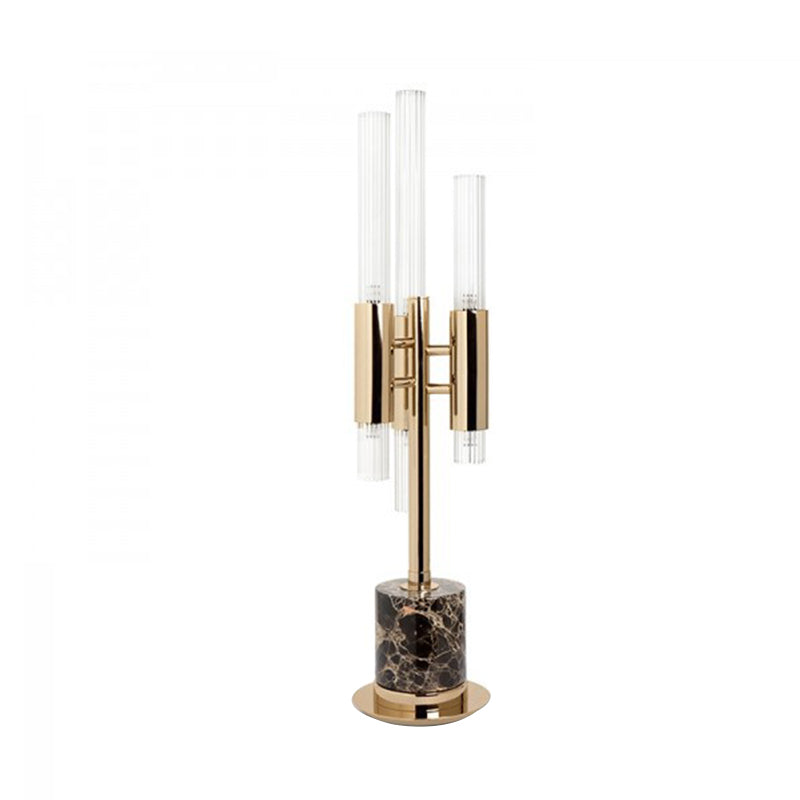 Fluted Glass Trident LED Table Light Mid-Century Hotel Nightstand Lamp with Cylinder Base in Gold Clearhalo 'Lamps' 'Table Lamps' Lighting' 862696