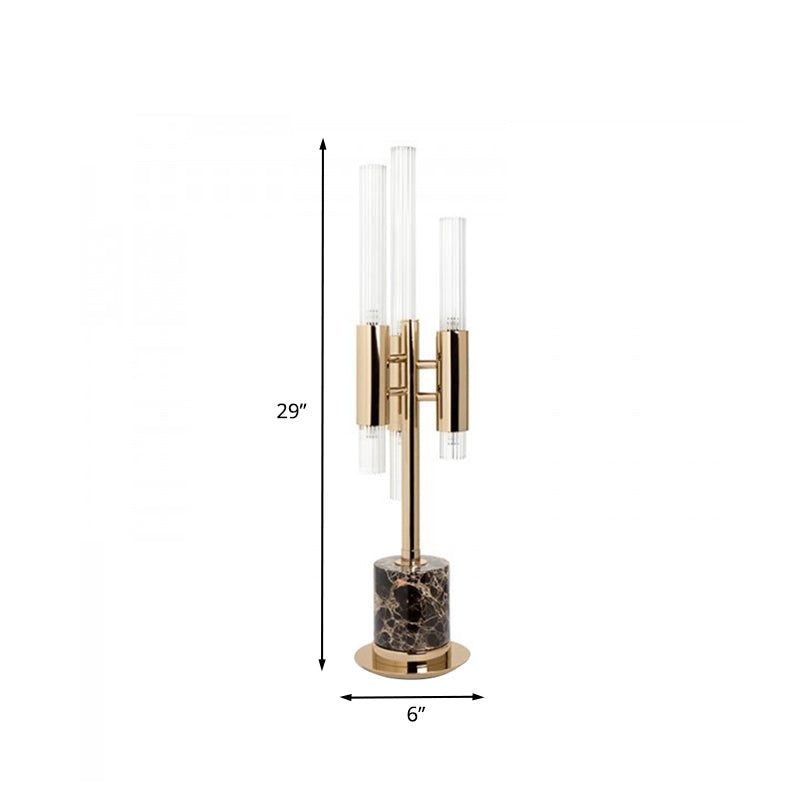Fluted Glass Trident LED Table Light Mid-Century Hotel Nightstand Lamp with Cylinder Base in Gold Clearhalo 'Lamps' 'Table Lamps' Lighting' 862697