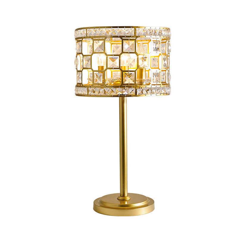 Gold Hollowed Out Drum Table Lamp Traditional K9 Crystal 3-Light Living Room Night Stand Light Clearhalo 'Lamps' 'Table Lamps' Lighting' 862700