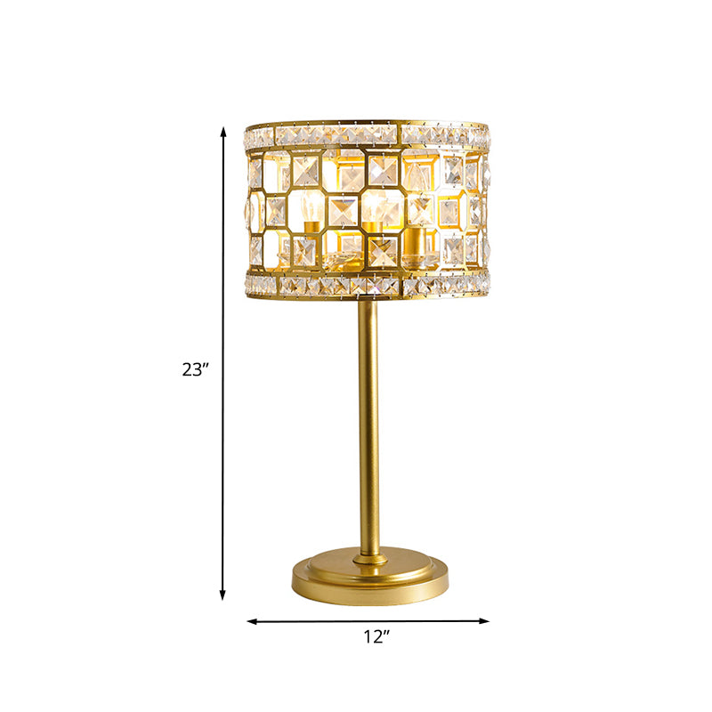 Gold Hollowed Out Drum Table Lamp Traditional K9 Crystal 3-Light Living Room Night Stand Light Clearhalo 'Lamps' 'Table Lamps' Lighting' 862701