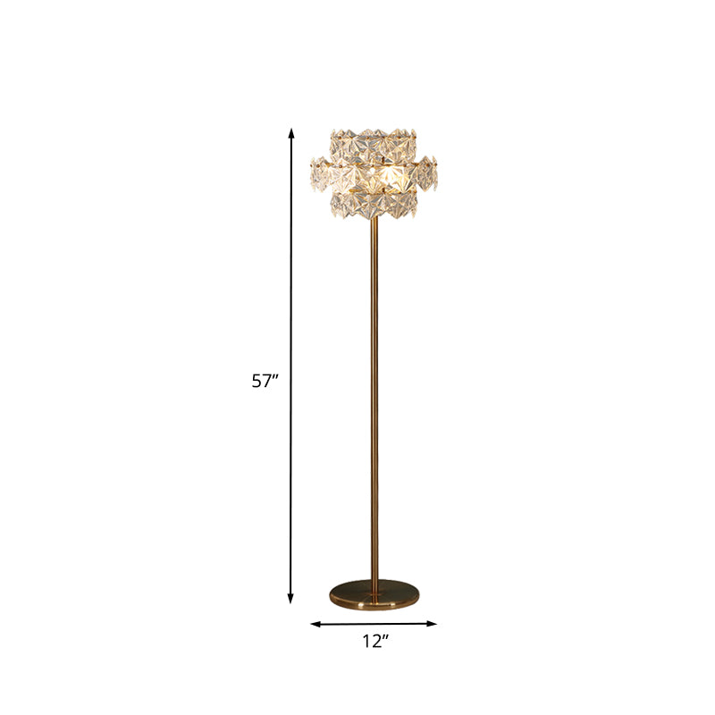 Tiered Hexagon Crystal Stand Up Lamp Mid Century 1-Light Sitting Room Floor Lighting in Gold Clearhalo 'Floor Lamps' 'Lamps' Lighting' 862713