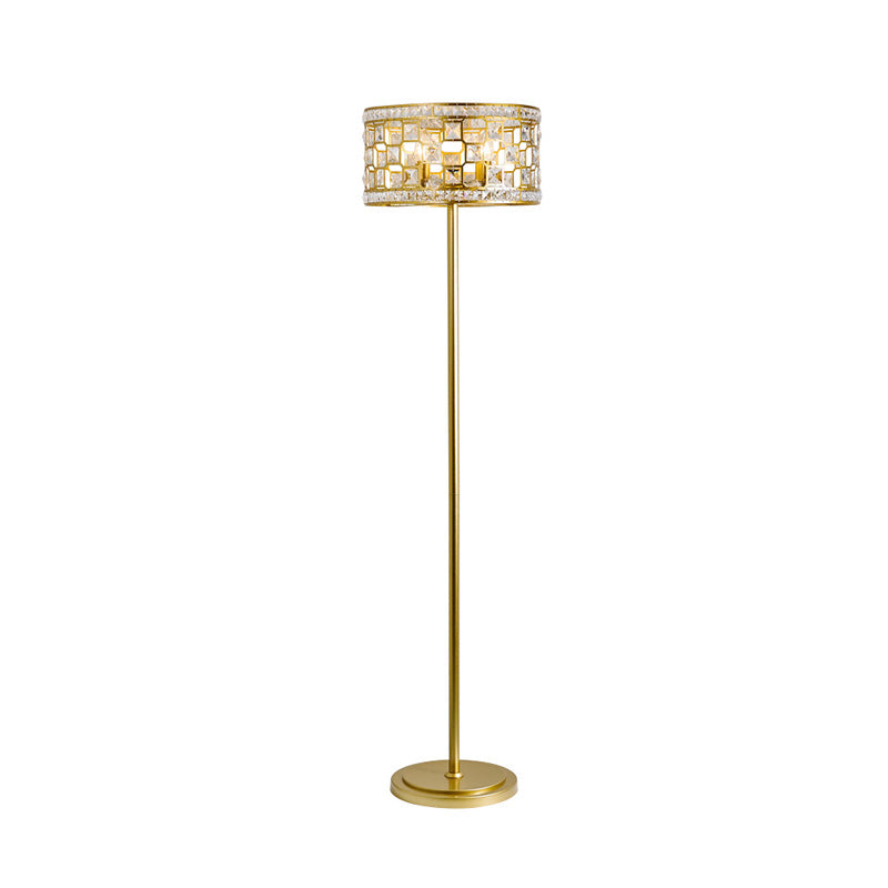 Gold Drum Cutouts Floor Light Traditional Crystal Single Lounge Standing Floor Lamp Clearhalo 'Floor Lamps' 'Lamps' Lighting' 862716