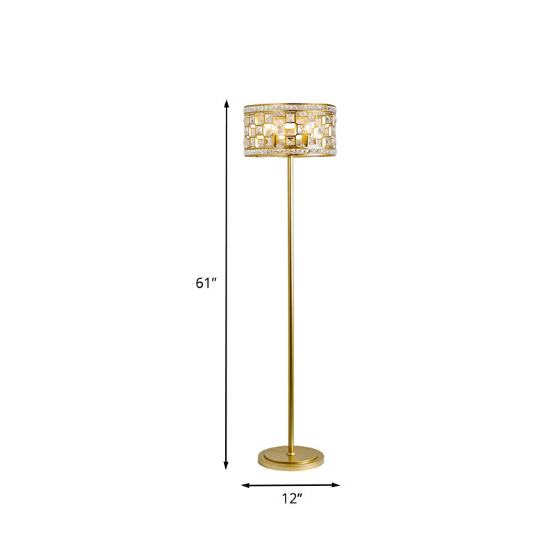 Gold Drum Cutouts Floor Light Traditional Crystal Single Lounge Standing Floor Lamp Clearhalo 'Floor Lamps' 'Lamps' Lighting' 862717