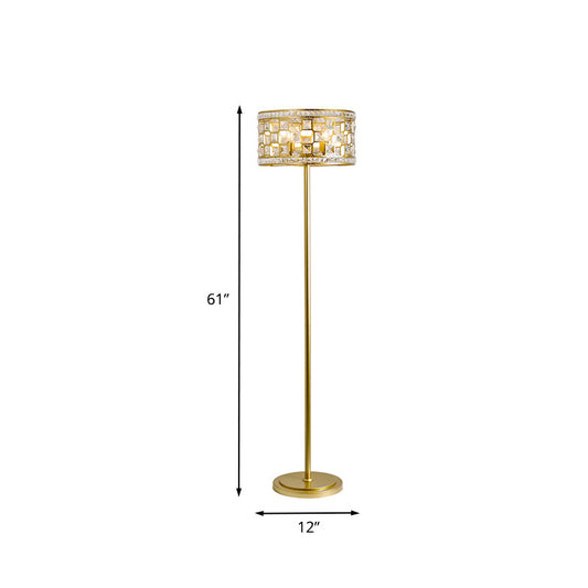Gold Drum Cutouts Floor Light Traditional Crystal Single Lounge Standing Floor Lamp Clearhalo 'Floor Lamps' 'Lamps' Lighting' 862717