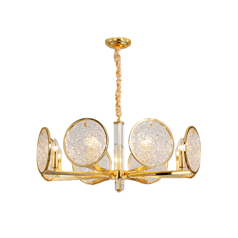 Postmodern Disc Chandelier 8 Heads Textured Glass Hanging Lamp in Gold over Dining Table Clearhalo 'Ceiling Lights' 'Chandeliers' 'Modern Chandeliers' 'Modern' Lighting' 862724
