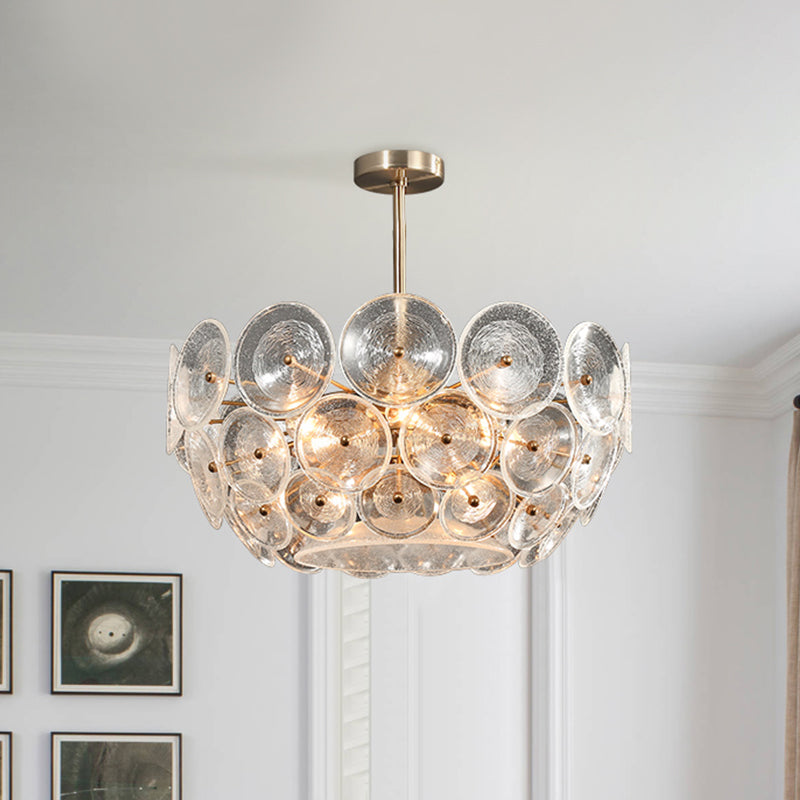 Clear Glass Bowl Shape Chandelier Modern 4-Light Dining Room Ceiling Hanging Light in Gold Gold Clearhalo 'Ceiling Lights' 'Chandeliers' 'Modern Chandeliers' 'Modern' Lighting' 862726