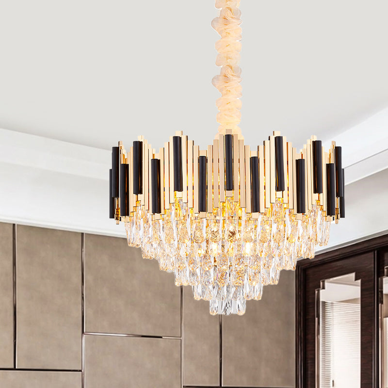 6-Light Crystal Prism Chandelier Modern Black-Gold Cone Living Room Ceiling Pendant Lamp Clearhalo 'Ceiling Lights' 'Chandeliers' 'Modern Chandeliers' 'Modern' Lighting' 862739