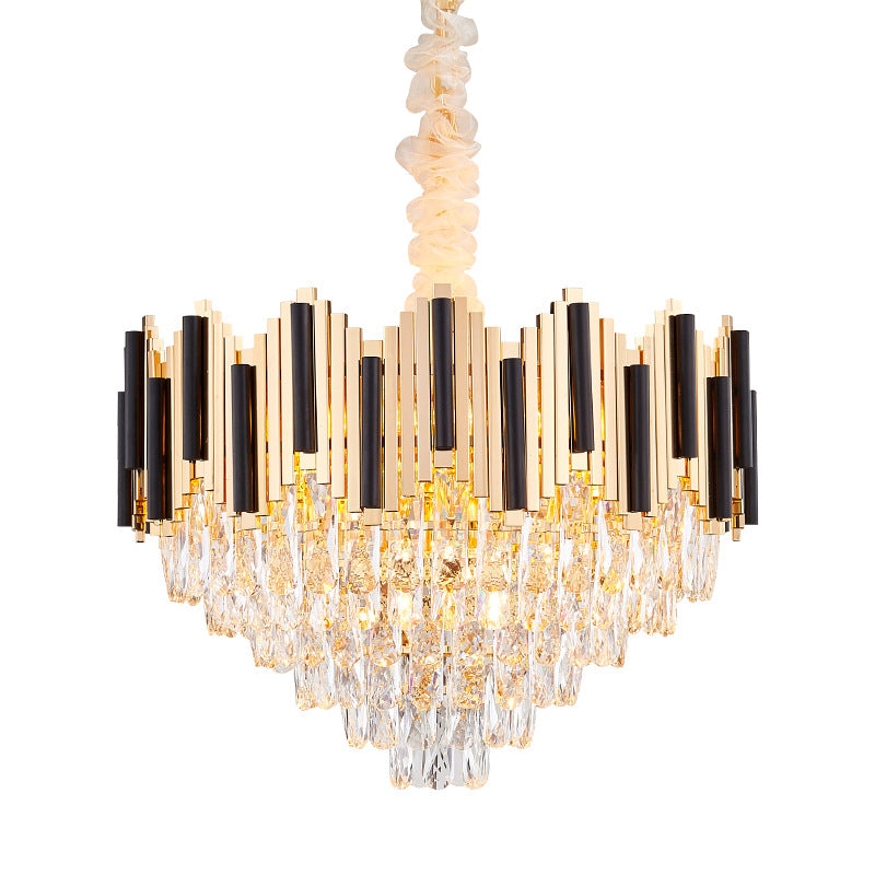 6-Light Crystal Prism Chandelier Modern Black-Gold Cone Living Room Ceiling Pendant Lamp Clearhalo 'Ceiling Lights' 'Chandeliers' 'Modern Chandeliers' 'Modern' Lighting' 862740