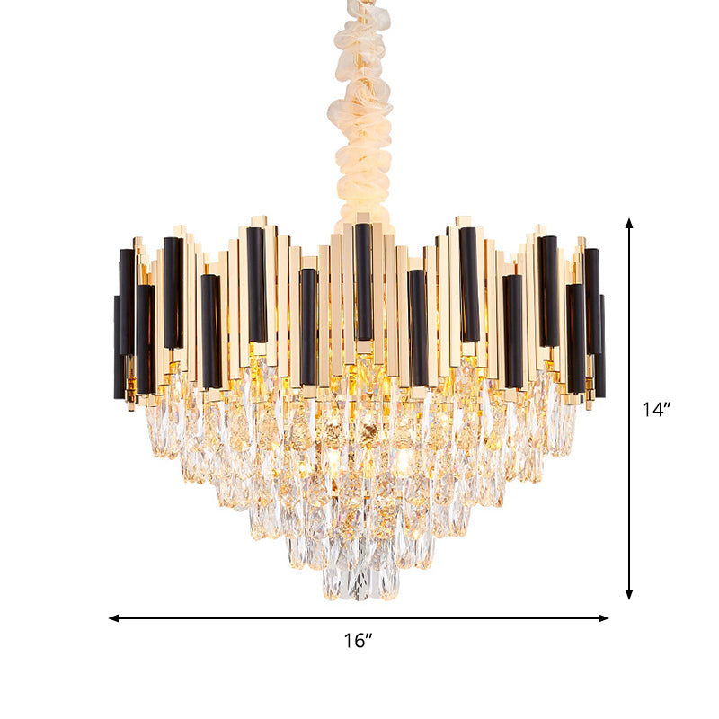 6-Light Crystal Prism Chandelier Modern Black-Gold Cone Living Room Ceiling Pendant Lamp Clearhalo 'Ceiling Lights' 'Chandeliers' 'Modern Chandeliers' 'Modern' Lighting' 862741