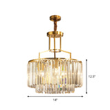 Prismatic Crystal Brass Chandelier 2-Layer Drum 3 Bulbs Modern Hanging Light Fixture Clearhalo 'Ceiling Lights' 'Chandeliers' 'Modern Chandeliers' 'Modern' Lighting' 862753
