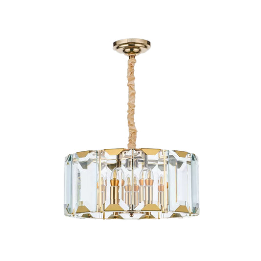 Clear Crystal Paneled Drum Pendant Lamp Modern Style 6 Lights Dining Room Chandelier Light Clearhalo 'Ceiling Lights' 'Chandeliers' 'Clear' 'Industrial' 'Modern Chandeliers' 'Modern' 'Tiffany' 'Traditional Chandeliers' Lighting' 862759