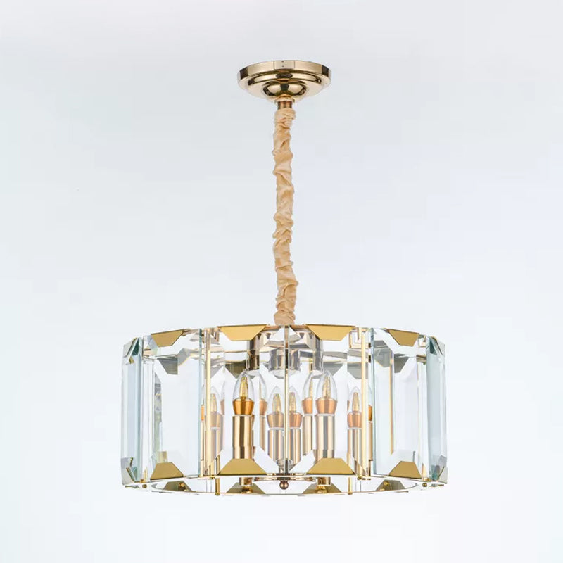 Clear Crystal Paneled Drum Pendant Lamp Modern Style 6 Lights Dining Room Chandelier Light Clearhalo 'Ceiling Lights' 'Chandeliers' 'Clear' 'Industrial' 'Modern Chandeliers' 'Modern' 'Tiffany' 'Traditional Chandeliers' Lighting' 862760