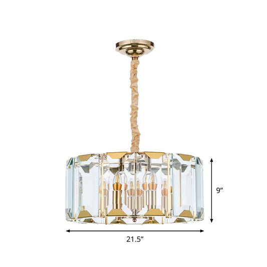 Clear Crystal Paneled Drum Pendant Lamp Modern Style 6 Lights Dining Room Chandelier Light Clearhalo 'Ceiling Lights' 'Chandeliers' 'Clear' 'Industrial' 'Modern Chandeliers' 'Modern' 'Tiffany' 'Traditional Chandeliers' Lighting' 862761