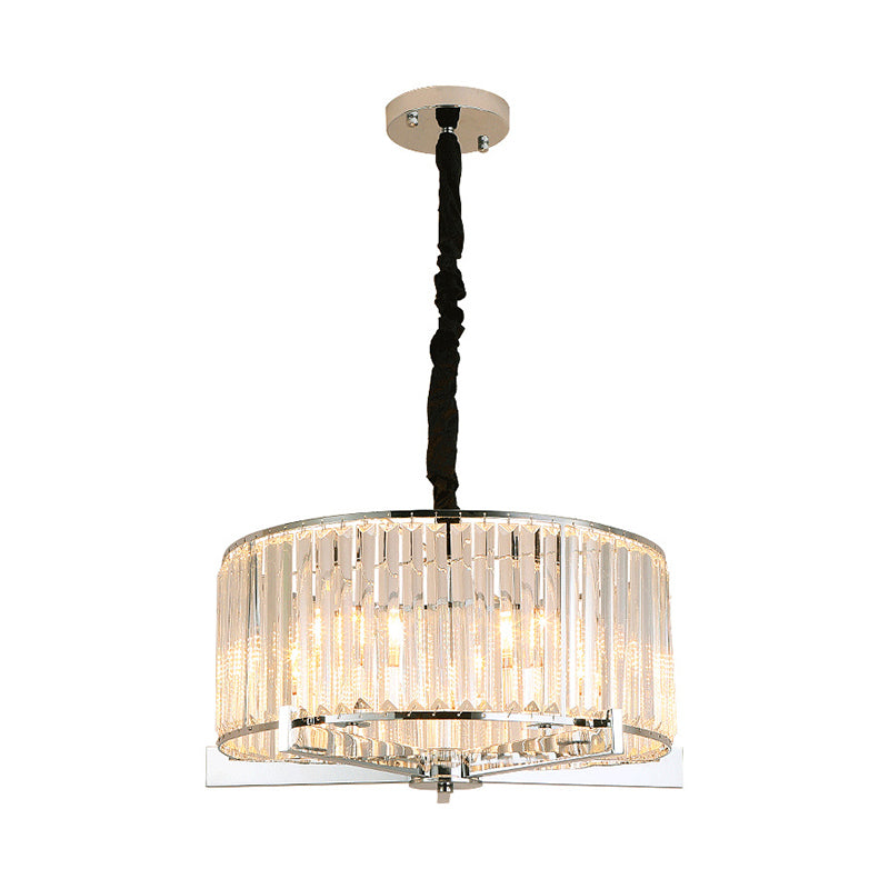 Modern Drum Ceiling Chandelier 5/6-Head Prismatic Crystal Suspension Light over Table Clearhalo 'Ceiling Lights' 'Chandeliers' 'Clear' 'Industrial' 'Modern Chandeliers' 'Modern' 'Tiffany' 'Traditional Chandeliers' Lighting' 862763