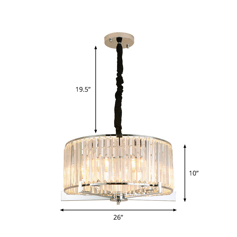 Modern Drum Ceiling Chandelier 5/6-Head Prismatic Crystal Suspension Light over Table Clearhalo 'Ceiling Lights' 'Chandeliers' 'Clear' 'Industrial' 'Modern Chandeliers' 'Modern' 'Tiffany' 'Traditional Chandeliers' Lighting' 862765