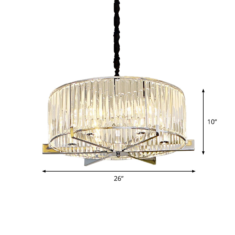 Modern Drum Ceiling Chandelier 5/6-Head Prismatic Crystal Suspension Light over Table Clearhalo 'Ceiling Lights' 'Chandeliers' 'Clear' 'Industrial' 'Modern Chandeliers' 'Modern' 'Tiffany' 'Traditional Chandeliers' Lighting' 862770
