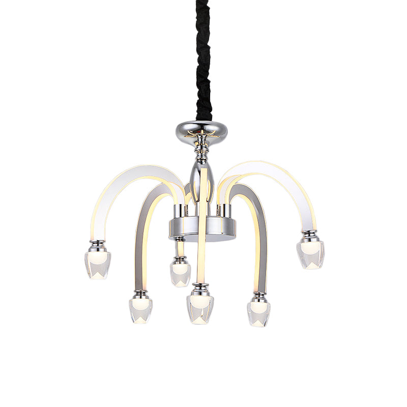Stainless Steel Drooping Chandelier Modern Dining Room 21"/27.5" Wide LED Hanging Light Kit in Chrome with Crystal Finial Clearhalo 'Ceiling Lights' 'Chandeliers' 'Modern Chandeliers' 'Modern' Lighting' 862772