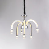 Stainless Steel Drooping Chandelier Modern Dining Room 21"/27.5" Wide LED Hanging Light Kit in Chrome with Crystal Finial Clearhalo 'Ceiling Lights' 'Chandeliers' 'Modern Chandeliers' 'Modern' Lighting' 862773