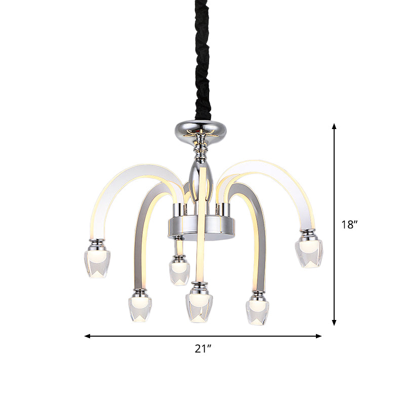 Stainless Steel Drooping Chandelier Modern Dining Room 21"/27.5" Wide LED Hanging Light Kit in Chrome with Crystal Finial Clearhalo 'Ceiling Lights' 'Chandeliers' 'Modern Chandeliers' 'Modern' Lighting' 862774
