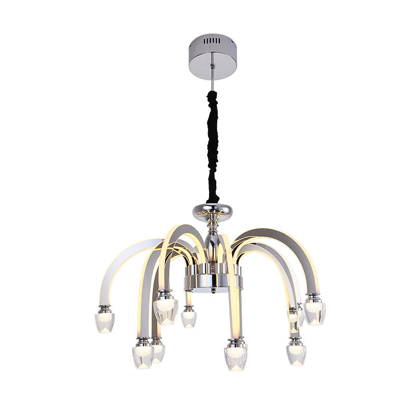 Stainless Steel Drooping Chandelier Modern Dining Room 21"/27.5" Wide LED Hanging Light Kit in Chrome with Crystal Finial Clearhalo 'Ceiling Lights' 'Chandeliers' 'Modern Chandeliers' 'Modern' Lighting' 862777