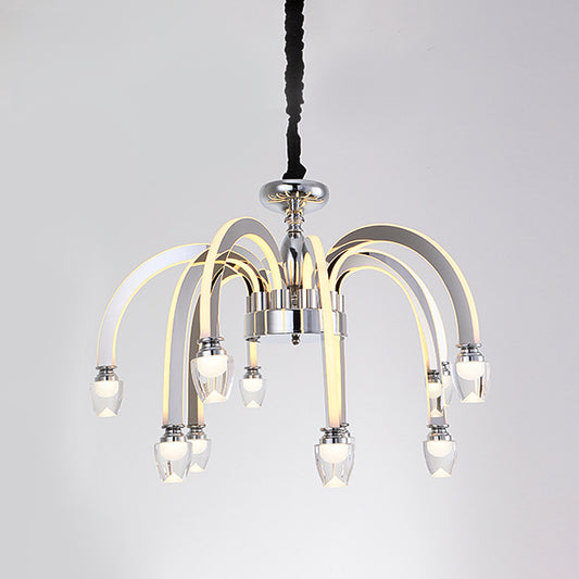 Stainless Steel Drooping Chandelier Modern Dining Room 21"/27.5" Wide LED Hanging Light Kit in Chrome with Crystal Finial Clearhalo 'Ceiling Lights' 'Chandeliers' 'Modern Chandeliers' 'Modern' Lighting' 862778