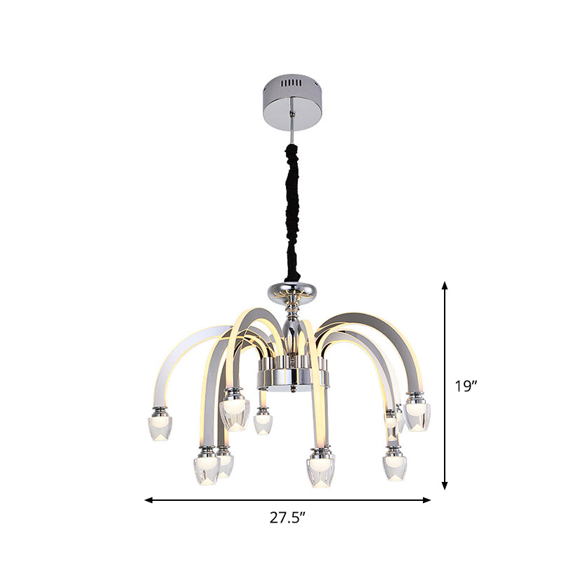 Stainless Steel Drooping Chandelier Modern Dining Room 21"/27.5" Wide LED Hanging Light Kit in Chrome with Crystal Finial Clearhalo 'Ceiling Lights' 'Chandeliers' 'Modern Chandeliers' 'Modern' Lighting' 862779