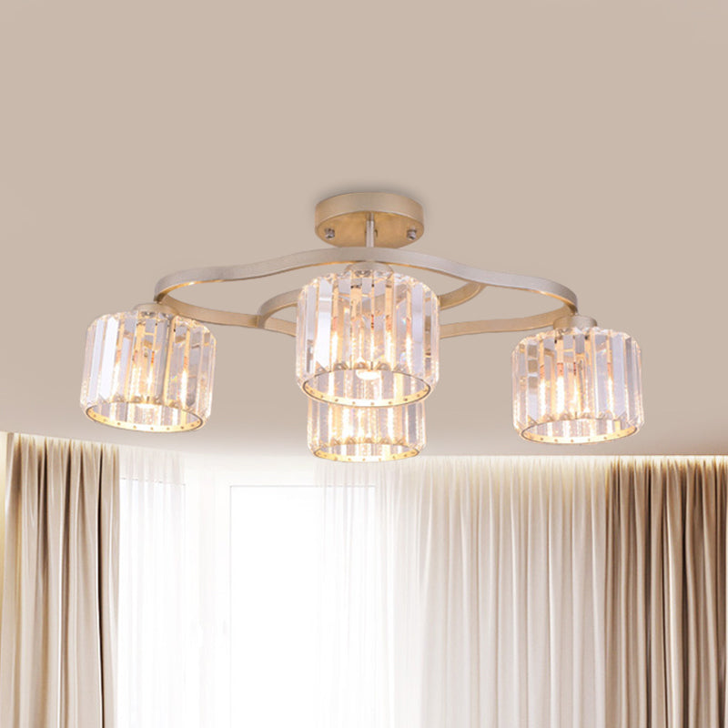 4/6-Bulb Semi Flush Mount Lamp Modern Dining Room Ceiling Fixture with Cup Prismatic Crystal Shade in Gold Clearhalo 'Ceiling Lights' 'Close To Ceiling Lights' 'Close to ceiling' 'Semi-flushmount' Lighting' 862828