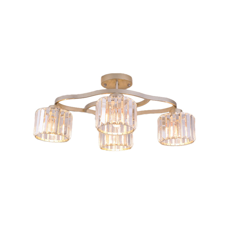4/6-Bulb Semi Flush Mount Lamp Modern Dining Room Ceiling Fixture with Cup Prismatic Crystal Shade in Gold Clearhalo 'Ceiling Lights' 'Close To Ceiling Lights' 'Close to ceiling' 'Semi-flushmount' Lighting' 862829