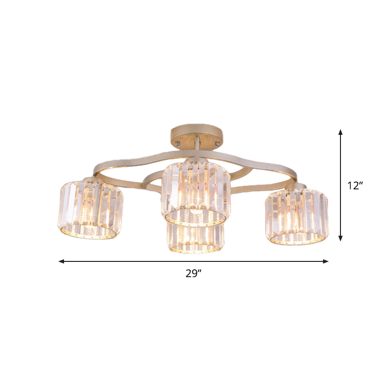 4/6-Bulb Semi Flush Mount Lamp Modern Dining Room Ceiling Fixture with Cup Prismatic Crystal Shade in Gold Clearhalo 'Ceiling Lights' 'Close To Ceiling Lights' 'Close to ceiling' 'Semi-flushmount' Lighting' 862830
