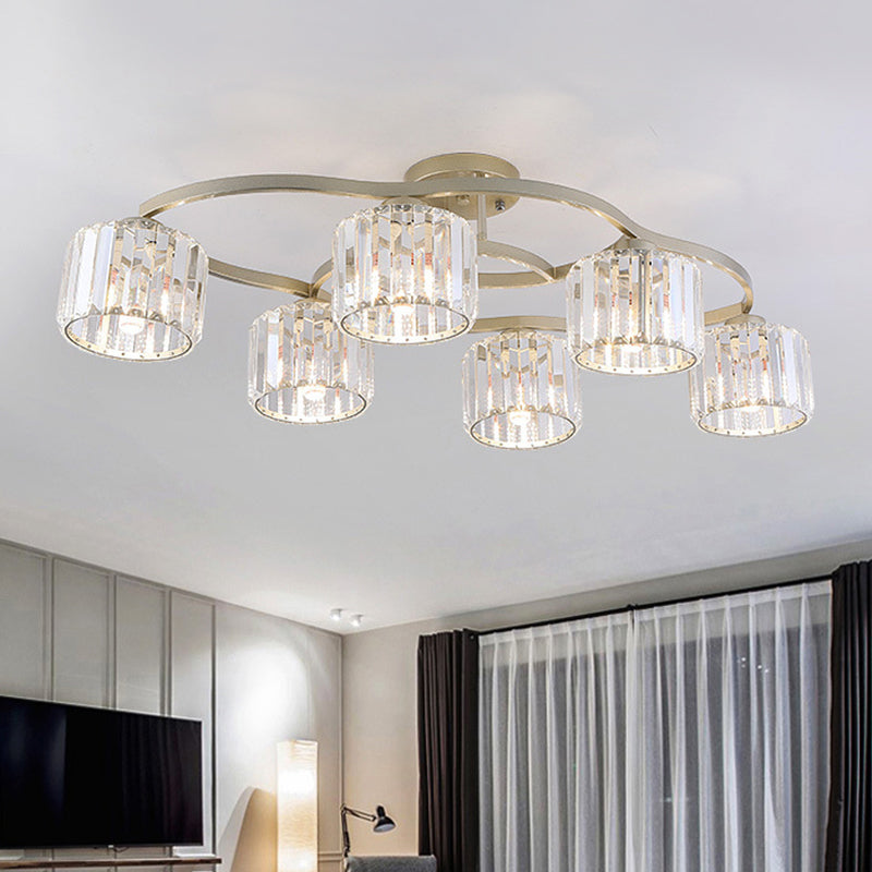 4/6-Bulb Semi Flush Mount Lamp Modern Dining Room Ceiling Fixture with Cup Prismatic Crystal Shade in Gold Clearhalo 'Ceiling Lights' 'Close To Ceiling Lights' 'Close to ceiling' 'Semi-flushmount' Lighting' 862832